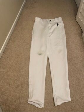 Men's White Baseball Pants Bruce Bolt Lightning Logo Medium